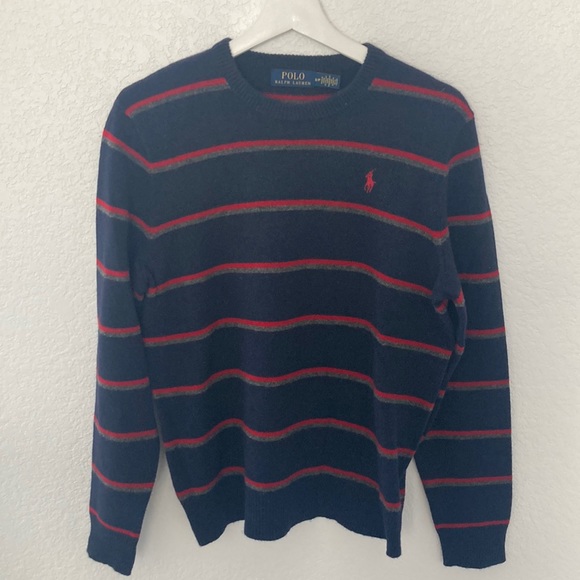 Polo Ralph Lauren Other - Polo Ralph Lauren Small Sweater 100% Lambswool Crewneck Blue Red Italian Yarn